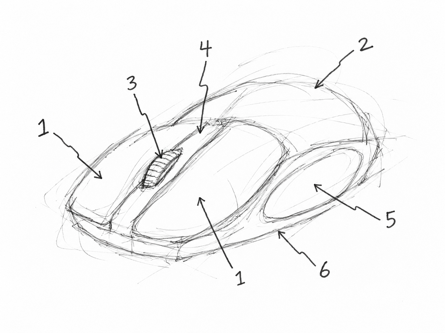 Mouse sketch with numbered arrow annotations